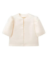 Solid Satin Balloon Sleeve Blouse for Women | Puff Sleeve O-Neck Single-Breasted Loose Fit Top - Image 9