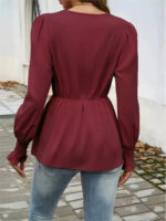 Teal Long Sleeve Wrap Blouse for Women – V-Neck Tie-Front Elegant Top | Chic Everyday & Workwear Blouse - Image 5