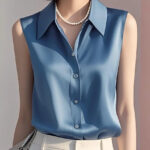 Sleeveless Satin Blouse for Women – Elegant Button-Front Top - Image 11