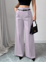 Burgundy High Waist Wide Leg Pants with Belt | Elegant Dressy Women’s Trousers - Image 11