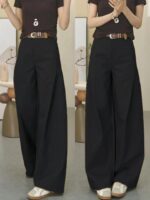 High Waist Wide Leg Brown Pants for Women – Tailored Relaxed Fit Casual & Office Trousers - Image 9
