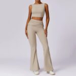 High-Waisted Flared Active Pants with Sculpting Fit – Neutral Beige - Image 42