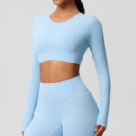 Women’s Long Sleeve Sculpting Crop Top & High-Waist Leggings Set – Seamless Compression Activewear Outfit - Image 12