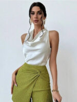 Elegant Satin Halter Blouse for Women – Sleeveless Bow Neck Office Lady Top - Image 7