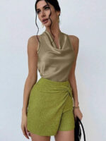 Elegant Satin Halter Blouse for Women – Sleeveless Bow Neck Office Lady Top - Image 16