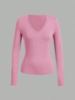 Long-Sleeve V-Neck Fitted Top – Soft Stretch Everyday Essential - Image 9
