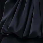 Black Satin High-Neck Blouse with Crystal Accent|Elegant Jewel Neck Long Sleeve Satin Blouse - Image 7