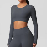 Women’s Long Sleeve Sculpting Crop Top & High-Waist Leggings Set – Seamless Compression Activewear Outfit - Image 6