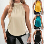 Elegant Chiffon Halter Neck Sleeveless Blouse – Women’s Lightweight Dressy Top for Casual & Evening Wear