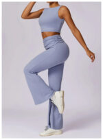 High-Waisted Flared Active Pants with Sculpting Fit – Neutral Beige - Image 19