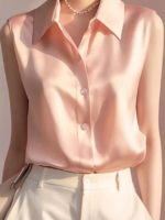 Sleeveless Satin Blouse for Women – Elegant Button-Front Top - Image 16