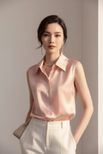 Sleeveless Satin Blouse for Women – Elegant Button-Front Top - Image 17