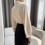Elegant Twist-Neck Satin Blouse for Women – Long Sleeve Formal Top - Image 4