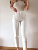 High Waist Tapered White Pants for Women – Elegant Tailored Ankle-Length Office Trousers - Image 5