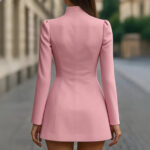 Elegant White High-Neck Mini Dress for Women | Gold Button Long Sleeve Structured Dress - Image 7