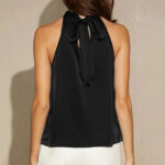 Luxury Satin Halter Neck Blouse for Women – Elegant Sleeveless High-Neck Top in Red, Teal & Black - Image 3