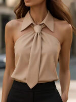 Elegant Colored Halter Neck Top for Women | Chic Tie-Front Statement Blouse - Image 6