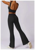 High-Waisted Flared Active Pants with Sculpting Fit – Neutral Beige - Image 9