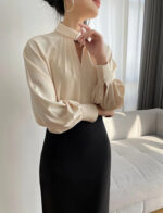 Elegant Twist-Neck Satin Blouse for Women – Long Sleeve Formal Top - Image 6