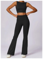 High-Waisted Flared Active Pants with Sculpting Fit – Neutral Beige - Image 12