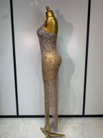 Luxury Champagne Crystal Embellished Maxi Gown – Spaghetti Strap Elegant Evening Dress - Image 5