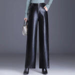 Black High Waist Faux Leather Wide Leg Pants | Chic Dressy Women’s Trousers