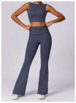 High-Waisted Flared Active Pants with Sculpting Fit – Neutral Beige - Image 2