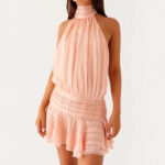 Sexy Halter Ruffled Mini Dress – Lace-Up Backless Cocktail Double-Layer Ruffle Above-Knee Pullover Dress - Image 12