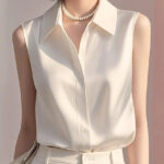 Sleeveless Satin Blouse for Women – Elegant Button-Front Top - Image 12