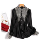 Elegant Ivory Lace Trim Blouse for Women – Long Sleeve Button-Up High Neck Top | Classic Boutique Blous - Image 5