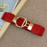 Luxury Wide Elastic Waist Belt for Women | Gold Buckle Stretch Belt in Black, Red & White - Image 4
