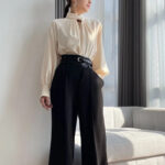 Elegant Twist-Neck Satin Blouse for Women – Long Sleeve Formal Top - Image 2