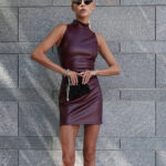 Women’s Faux Leather Sleeveless Mini Dress with High Neck - Image 8