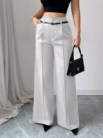 High Waist Wide Leg Dress Pants for Women – Elegant Belted Tailored Trousers for Work & Evening Wear - Image 11
