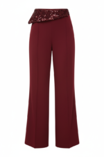 Burgundy High Waist Wide Leg Pants with Sequin Waistband | Elegant Dressy Women’s Trousers - Image 14