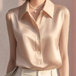 Sleeveless Satin Blouse for Women – Elegant Button-Front Top - Image 10