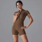 Women’s Zip-Front Short Sleeve Sculpting Fitness Jumpsuit – Bodycon Activewear Romper with Tummy Control - Image 7
