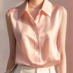 Sleeveless Satin Blouse for Women – Elegant Button-Front Top - Image 2