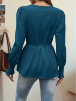 Teal Long Sleeve Wrap Blouse for Women – V-Neck Tie-Front Elegant Top | Chic Everyday & Workwear Blouse - Image 6