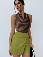 Elegant Satin Halter Blouse for Women – Sleeveless Bow Neck Office Lady Top - Image 18