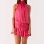 Sexy Halter Ruffled Mini Dress – Lace-Up Backless Cocktail Double-Layer Ruffle Above-Knee Pullover Dress - Image 7