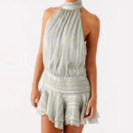 Sexy Halter Ruffled Mini Dress – Lace-Up Backless Cocktail Double-Layer Ruffle Above-Knee Pullover Dress - Image 9