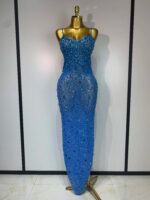 Luxury Champagne Crystal Embellished Maxi Gown – Spaghetti Strap Elegant Evening Dress - Image 10