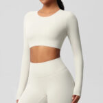 Women’s Long Sleeve Sculpting Crop Top & High-Waist Leggings Set – Seamless Compression Activewear Outfit - Image 8