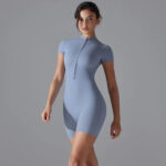 Women’s Zip-Front Short Sleeve Sculpting Fitness Jumpsuit – Bodycon Activewear Romper with Tummy Control - Image 4