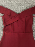 Elegant Burgundy Off-Shoulder Bodycon Midi Dress for Women – Cross Neck Formal Cocktail Party Dress - Image 3