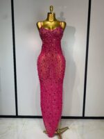 Luxury Champagne Crystal Embellished Maxi Gown – Spaghetti Strap Elegant Evening Dress - Image 11