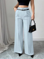 High Waist Wide Leg Dress Pants for Women – Elegant Belted Tailored Trousers for Work & Evening Wear - Image 9