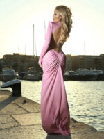 Elegant Ivory Long Sleeve Maxi Dress – High Neck Cut-Out Bodycon Evening Gown for Women - Image 9