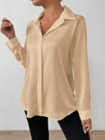 Women’s Satin Long Sleeve Blouse – Hot Pink Silk-Feel Button-Up Shirt | Elegant Loose Office & Casual Top - Image 3